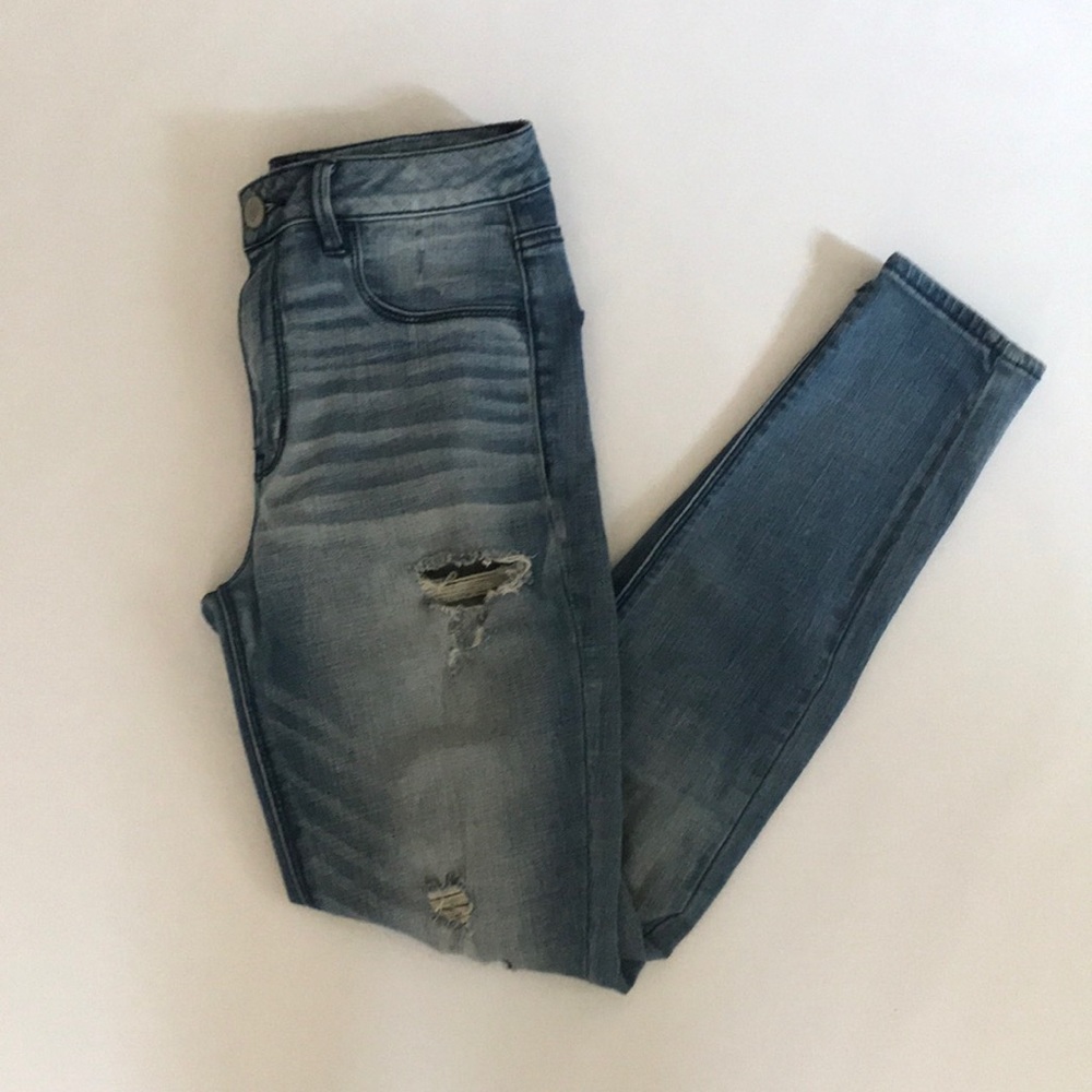 High Waisted Skinny Denim Distressed Jean